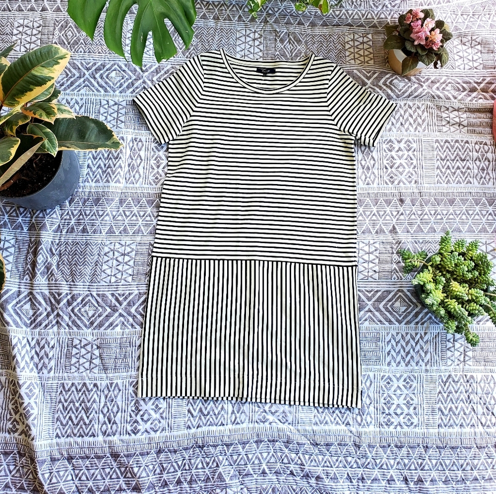 Madewell Women's 100% Cotton Striped Midi Dress Black and White Stripe